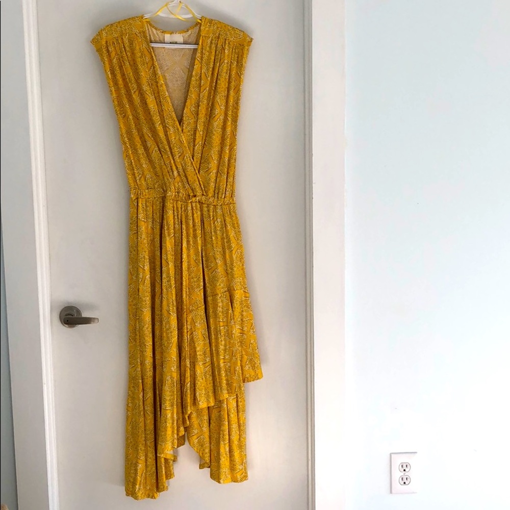 Anthropologie Maeve Yellow Dotted Cotton Dress
